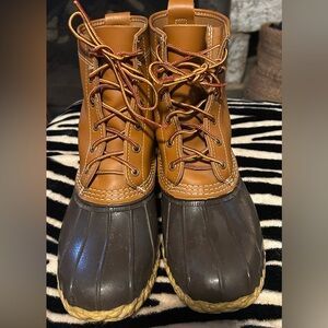 LL BEAN Women's Brown Unlined Rain Leather Duck Boots Size 9 M 8in # 175064